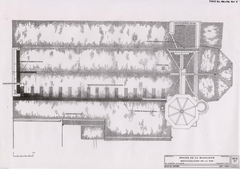 Restauration de la nef : plan de toiture. DCE 27. Etat projeté.