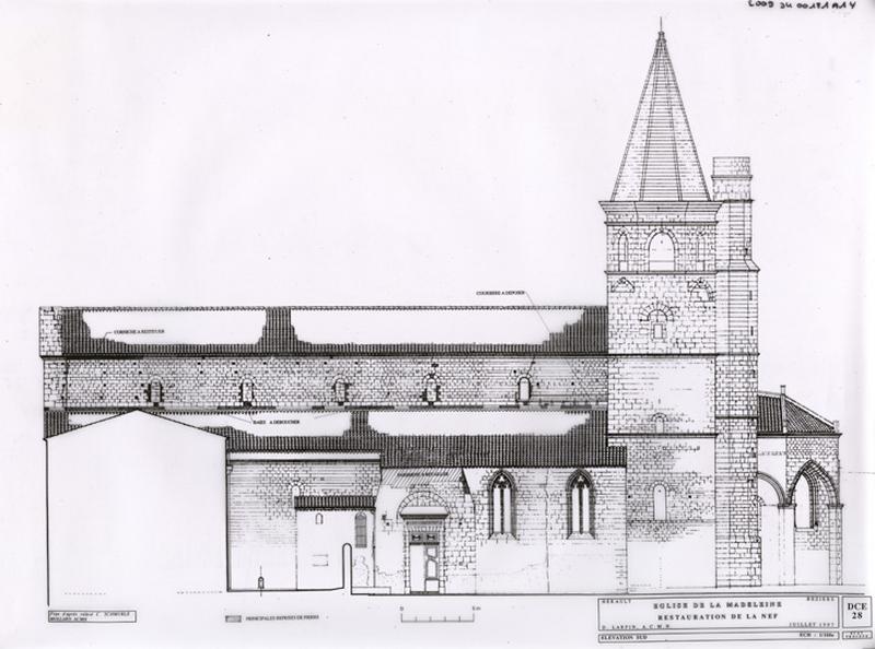 Restauration de la nef : élévation sud. DCE 28. Etat projeté.