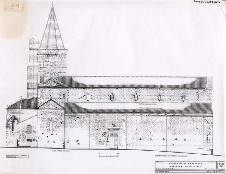 Restauration de la nef : élévation nord. DCE 30. Etat projeté.