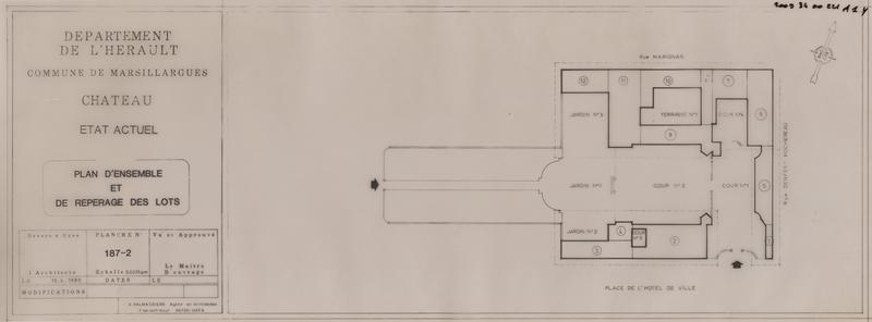 Château, état actuel : plan d'ensemble et de repérage des lots. Planche 187-2.