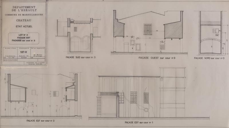 Château, état actuel : lot n°2, façade est, façades sur cour n°3. Planche 187-6.