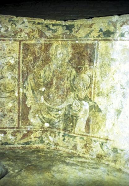 Chapelle sud : peinture murales du Christ de la scène représentant le Père éternel et le tétramorphe.