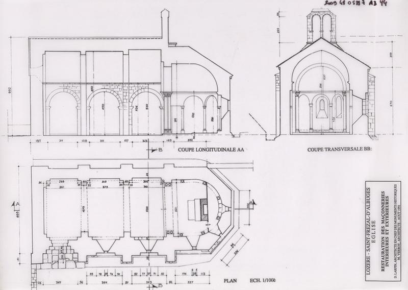 Restauration des maçonneries intérieures et extérieures. Plans, coupes : mobilier.