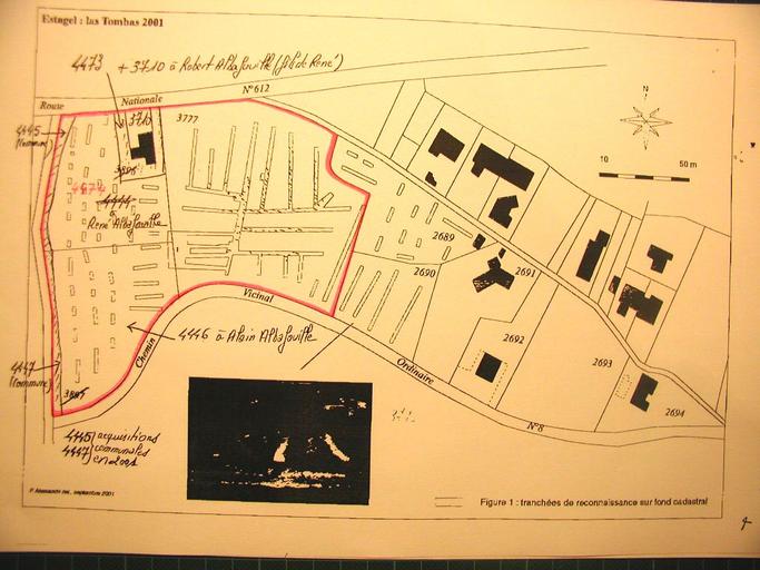 Plan de situation des tombes fouillées et délimitation de la protection.