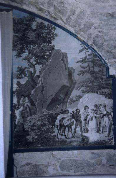 Vue intérieure, salon des papiers-peints, mur nord-ouest : le passage des Alpes.