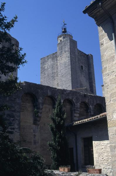 Tour de l'Evêque dite de l'Horloge et remparts, vue depuis l'hôtel.