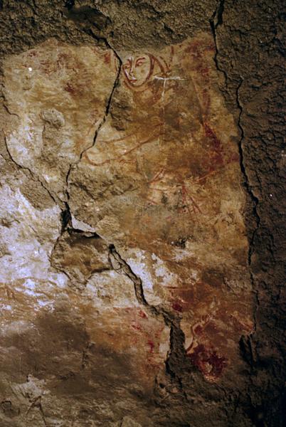 Dernier niveau, vestiges de peintures murales, détail d'un personnage.