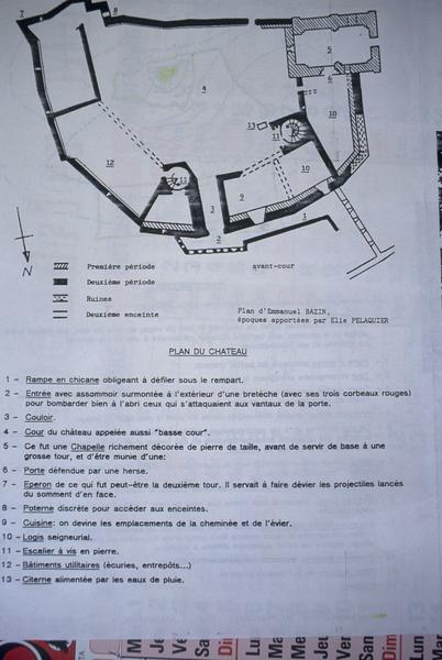 Plan d'ensemble issu de l'étude d'Emmanuel Bazin de 1974 avec datations d'Elie Pélaquier.