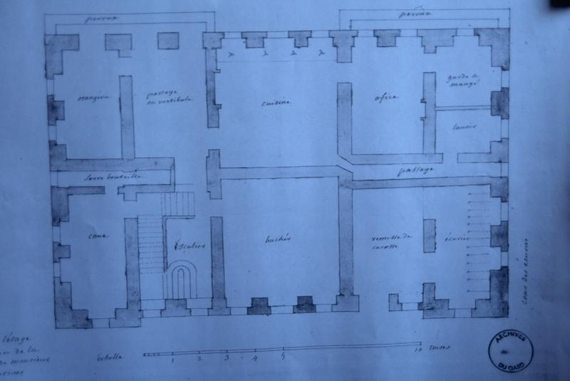 Plan du sous-sol par Jean Aguze, notaire de l'inventaire des biens en 1776, archives départementales 1E1836.