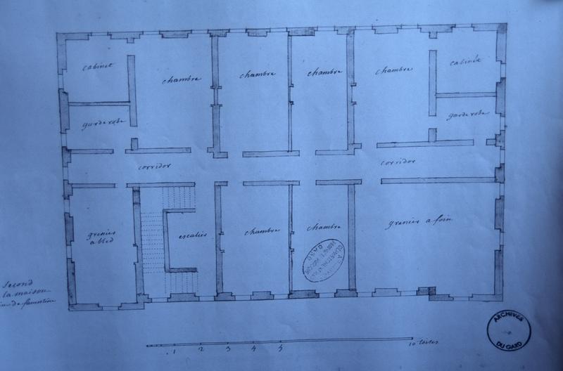 Plan du deuxième étage par Jean Aguze, notaire de l'inventaire des biens en 1776, archives départementales 1E.