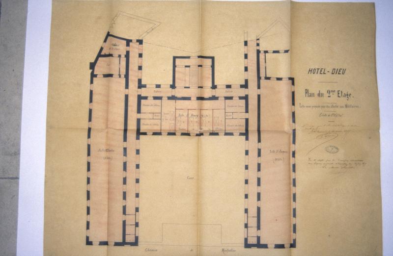 Dessin par Granon en 1877.Plan deuxième étage, archives départementales B92.