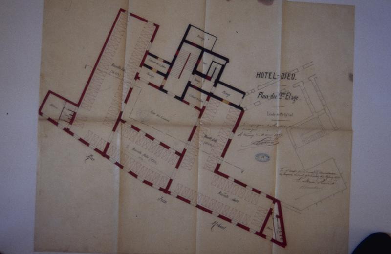 Dessin par Granon en 1877.Plan deuxième étage, archives départementales B92.