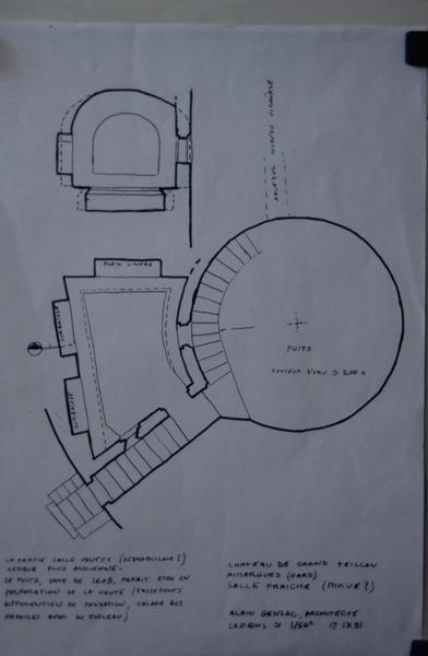 Croquis de la salle fraîche, dessin par Alain Gensac en 1991.