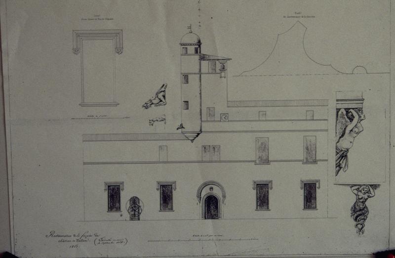 Plan restauration de la façade sud en 1853, exécuté en 1854.