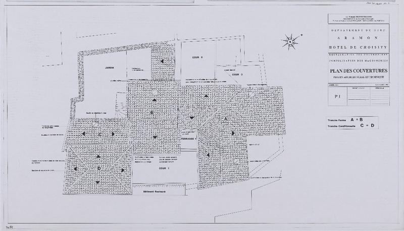 Restauration des couvertures, consolidation des maçonneries, plan des couvertures, PAT, P1.