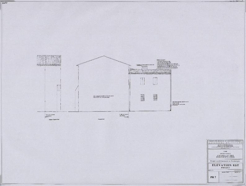 Projet architectural et technique, élévation est, projet, PR7.