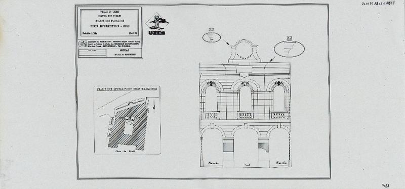 Plan de façade, cour intérieure, sud.