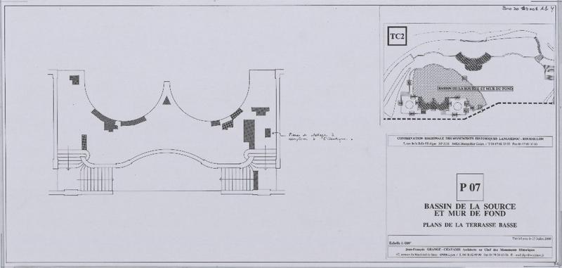 P07. Bassin de la Source et mur de fond. Plans de la terrasse basse.