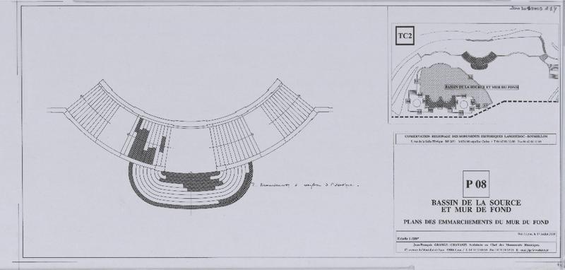 P08. Bassin de la Source et mur de fond. Plans des emmarchements du mur du fond.