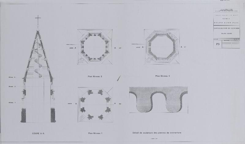 Restauration du clocher, plans-coupe, P3.