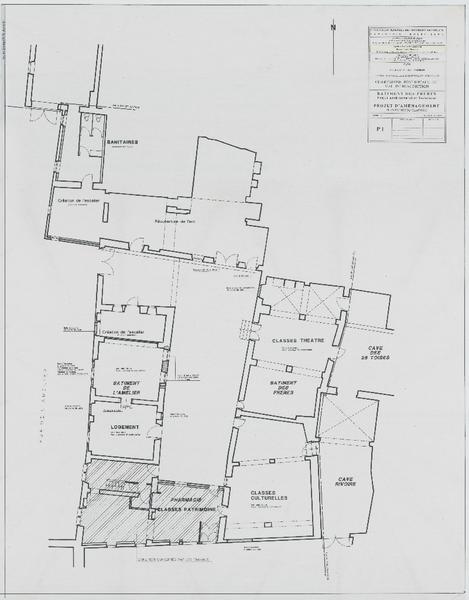 Bâtiment des frères, PAT, projet d'aménagement, plan du rez-de-chaussée. P1.