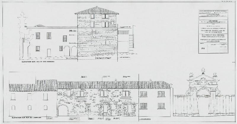 Bâtiment des frères, PAT, projet d'aménagement, élévations sur rues. P8.