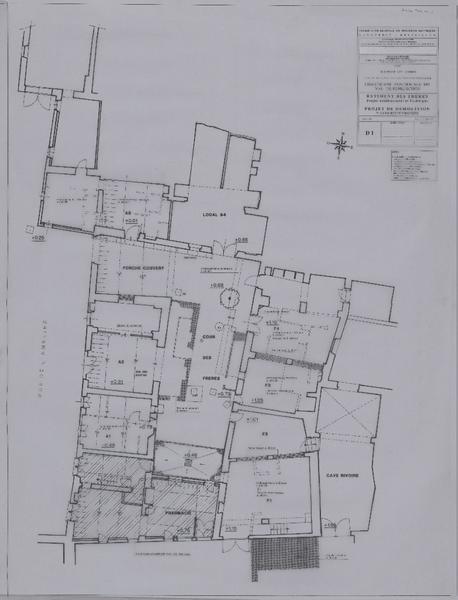 Bâtiment des frères, PAT, projet de démolition, plan du rez-de-chaussée. D1.