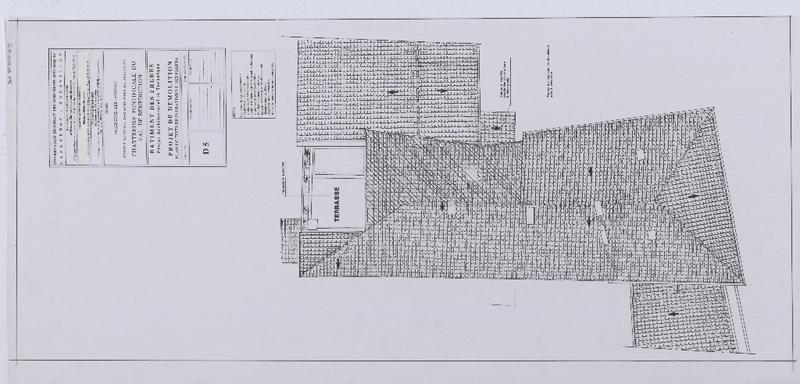 Bâtiment des frères, PAT, projet de démolition, plan de toiture du bâtiment des frères. D5.