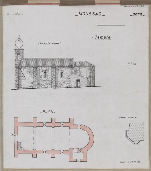 Plan général, piédroit détail A, plan de la façade ouest.