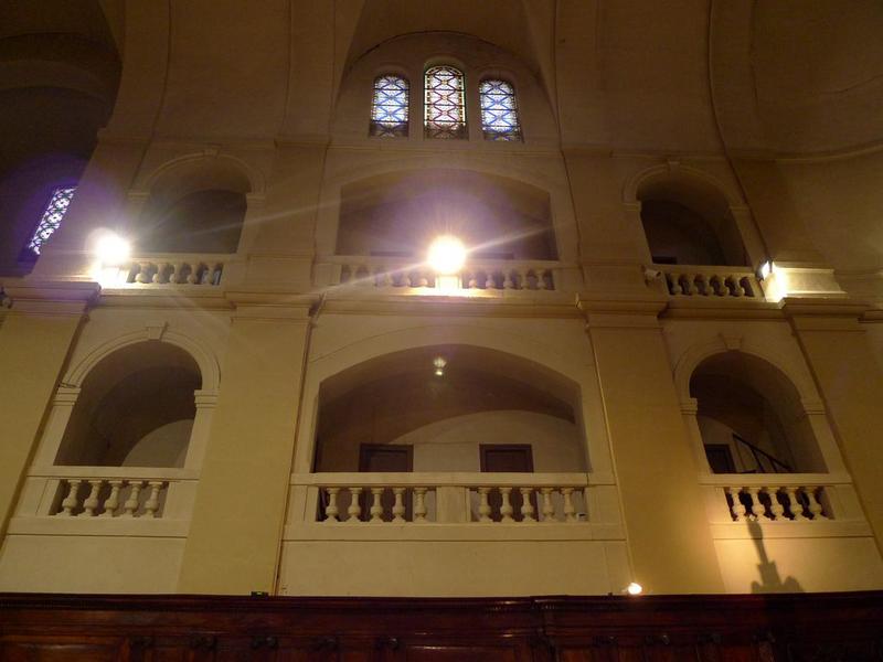 Choeur, élévation Est : travée de choeur d'origine et reconstruction du XIXe.