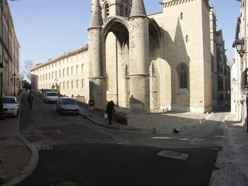 Vue de la place de la cathédrale et de la rue Ecole de Médecine