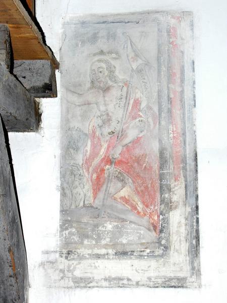 Chapelle nord : fragment de peinture murale, baptême du Christ.