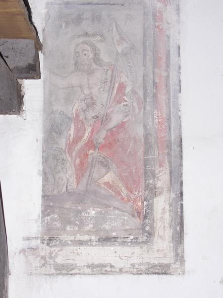 Chapelle nord : fragment de peinture murale, baptême du Christ.