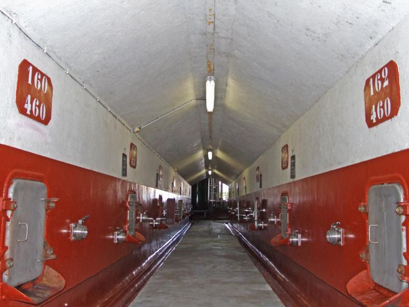 Détail des cuves tunnel inventées par Brès : le passage inférieur du nouveau chai, 1960.