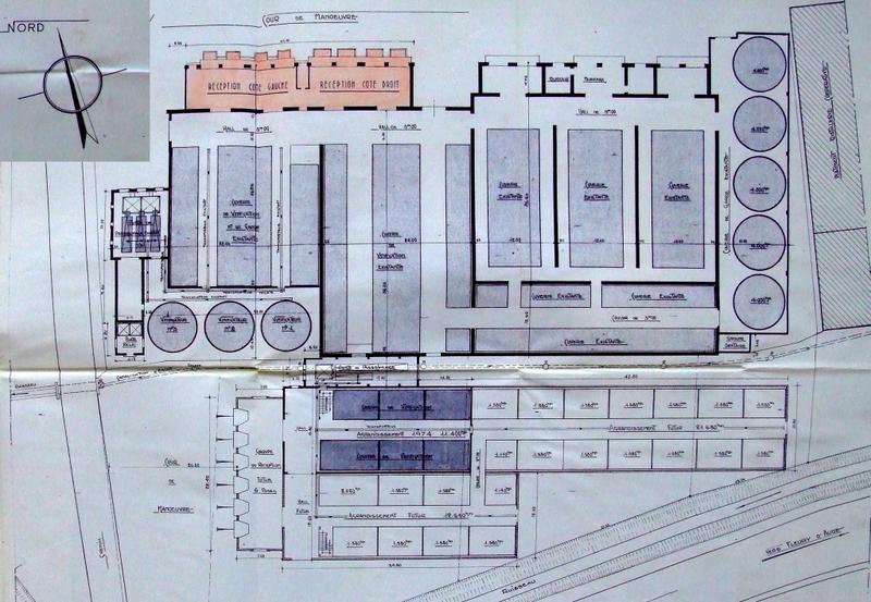 Société coopérative agricole de vinification de Salles et Fleury d'Aude. Avant-projet d'agrandissement de la cave coopérative. Modernisation de la réception à vendange ; installation d'un réfrigérant. Plan d'ensemble, échelle 0,005 pm, papier, encre noire. Signé Marcel Roger, le 2/08/1977 à Narbonne.