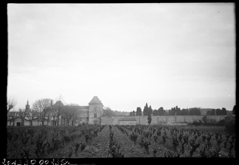 Vue d'ensemble depuis le nord du village, ancien parc et mur de cloture du jardin ouest.