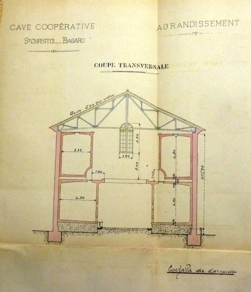 Agrandissement, coupe transversale, archives de la cave.