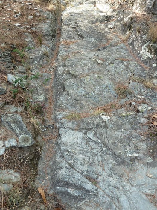 Voie romaine de Coudoulous avec ornières et traces de passage des chars.