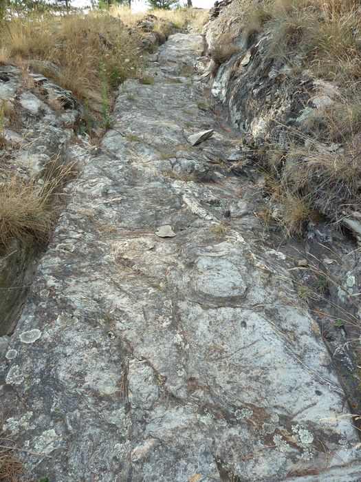 Voie romaine de Coudoulous avec ornières et traces de passage des chars.