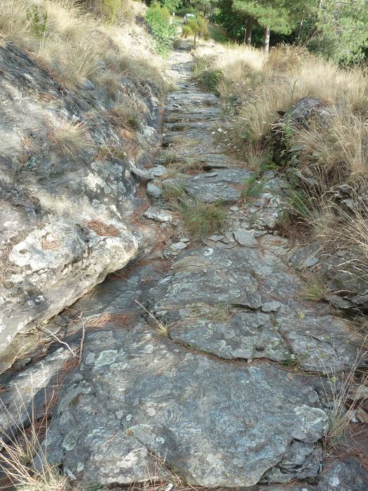 Voie romaine de Coudoulous avec ornières et traces de passage des chars.