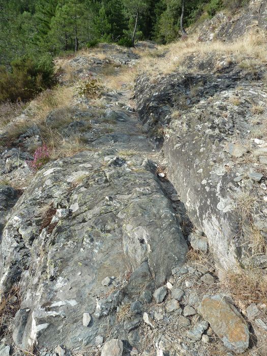 Voie romaine de Coudoulous avec ornières et traces de passage des chars.