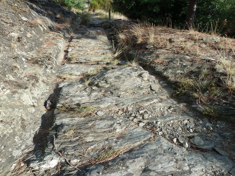 Voie romaine de Coudoulous avec ornières et traces de passage des chars.