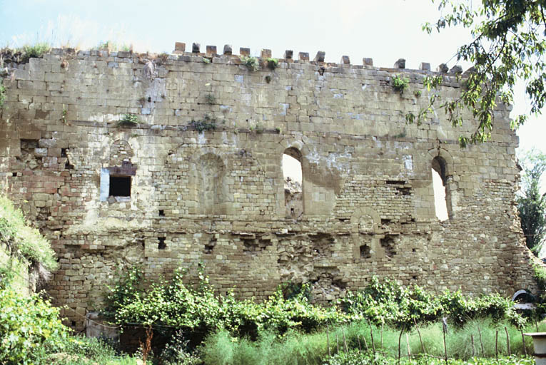 Mur sud de l'ancienne église priorale depuis le cloître.