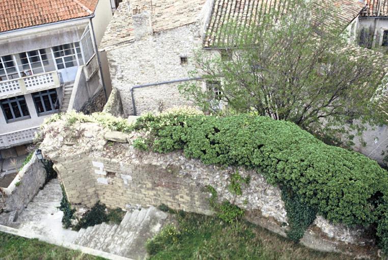 Vue depuis la terrasse vers les vestiges de l'enceinte.