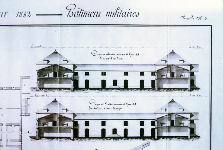 Vue d'un plan du quartier ancien, coupe en 1842.