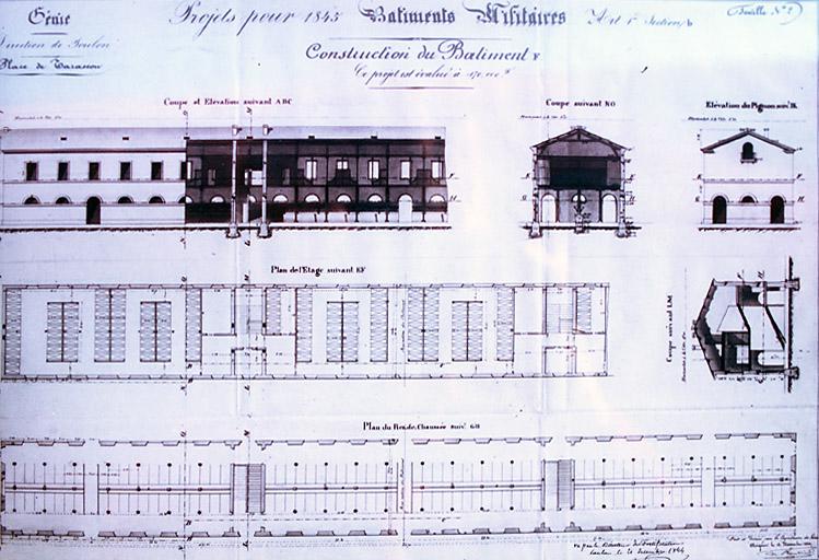 Vue d'un plan du bâtiment F dressé en 1845.