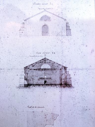 Vue d'un plan du manège dressé en 1858, détail de la coupe.