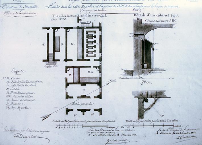 Vue d'un plan, projetde 1861-62 pour les locaux disciplinaires.