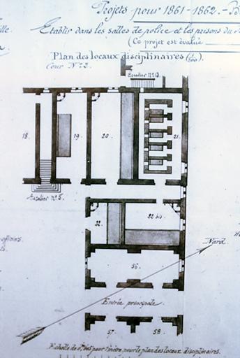 Vue d'un plan, projetde 1861-62 pour les locaux disciplinaires.