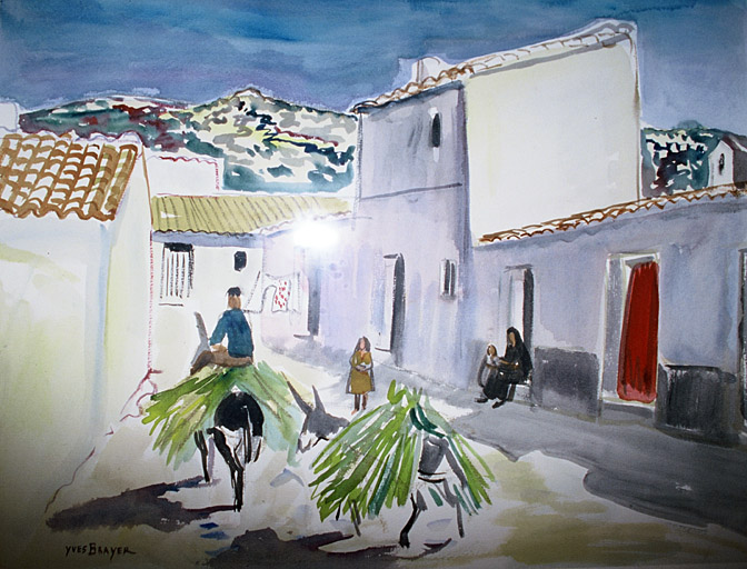 La ruelle devant la maison, aquarelle.